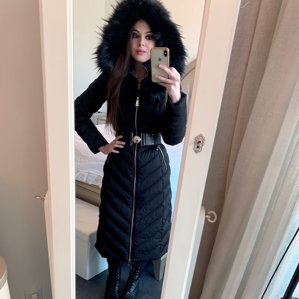 Guess Sofia Belted Longline Coat Jet Black - Picture 7 of 14
